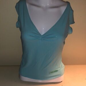 Fendi top logo stretch Light Blue V-Neck Blouse